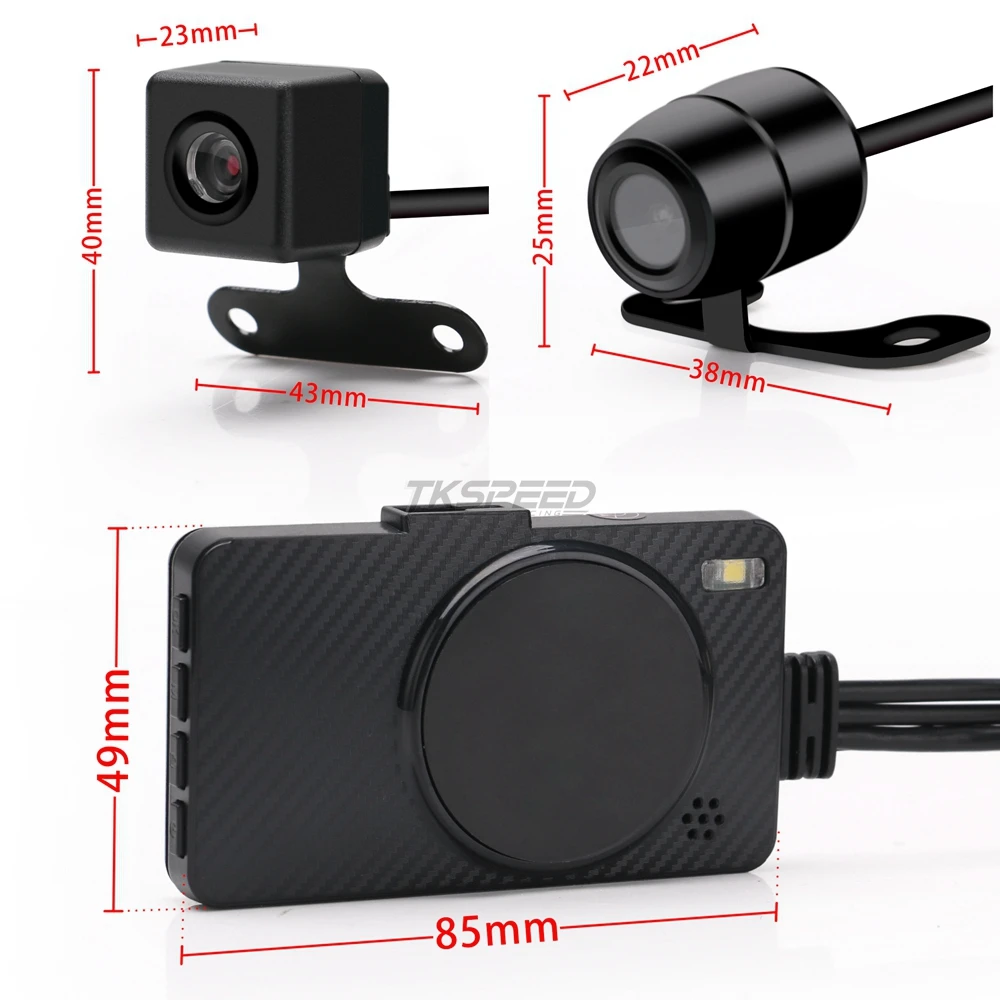 Мотоцикл Камера DVR двигатель 3 &quot1080P HD Dash Cam с Специальная двойная трек спереди