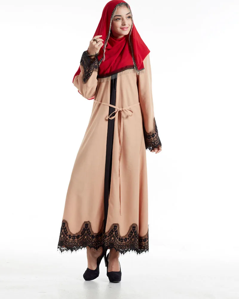 Лидер продаж, простое мусульманское платье, кружевная вышивка, длинные мусульманские Абайи, Женская скромная одежда, ИД-халаты, F3016 с поясом