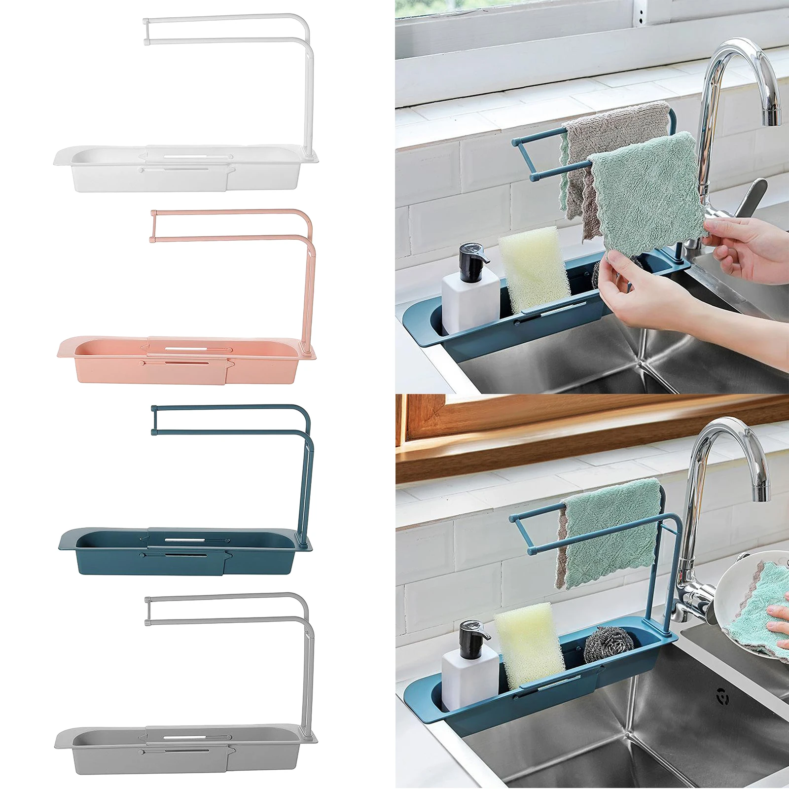 

Kitchen Sink Sponge Holder Brush Soap Drainer Rack Basket Plastic