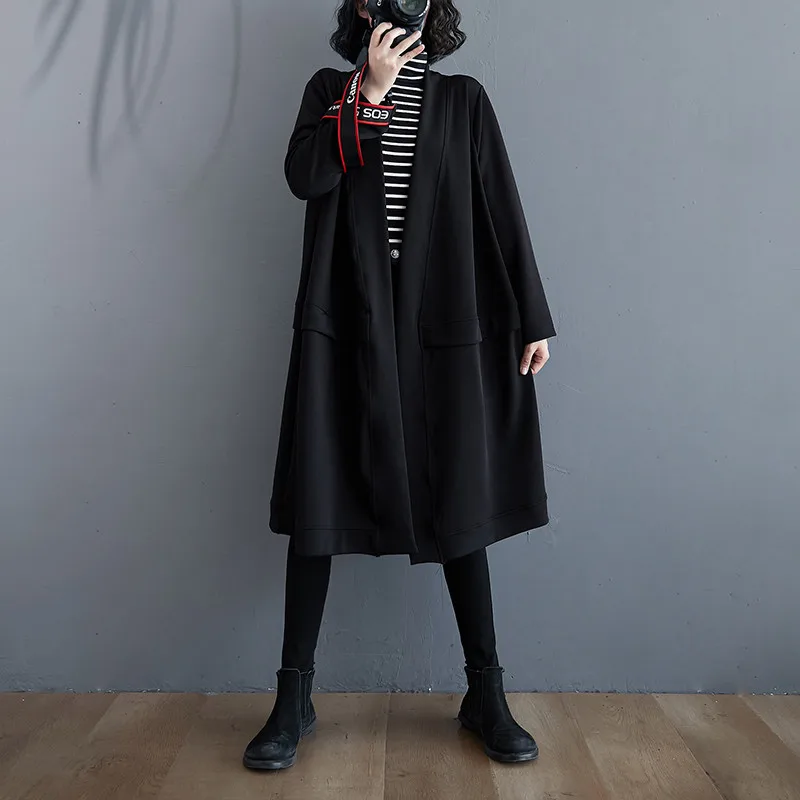 

Размера плюс для женщин длинная куртка пальто леди шик моды с длинными рукавами и карманами верхняя одежда повседневные свободные брюки ве...