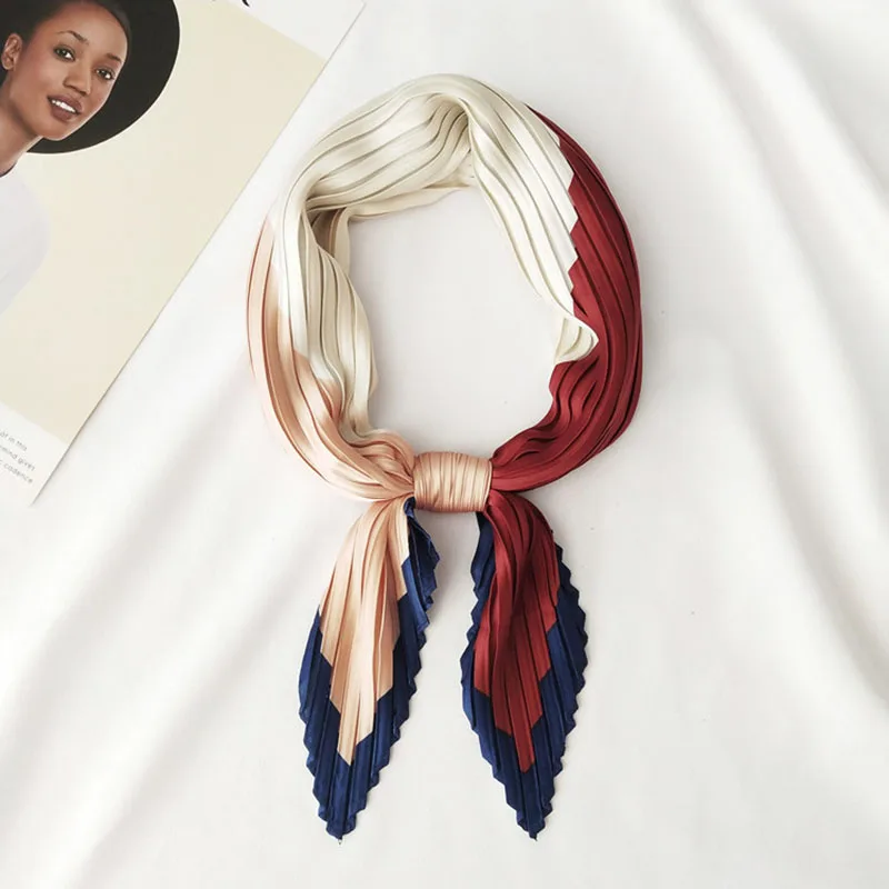 Женская шёлковая бандана в полоску квадратный шарф-платок с морщинами украшение