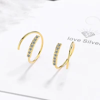 new fashion rotating thin minimal stud earrings shiny micro crystal golden geometric earring piercing stud accessories for women