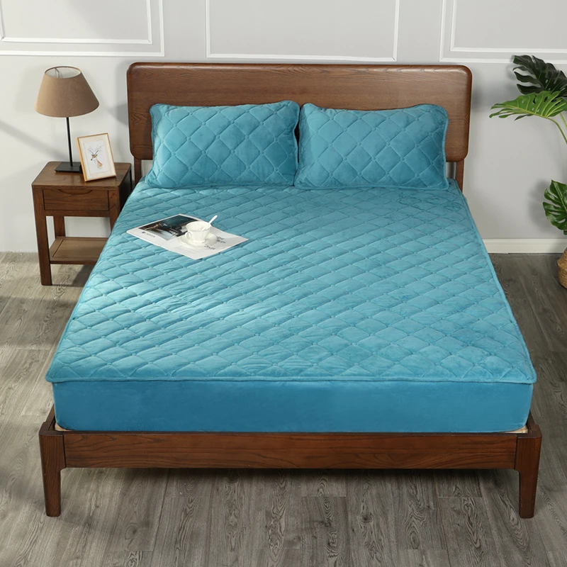 

Super Soft Velvet Quilted Mattress Cover Warm Coral Fleece Customized Size Bed Pad Protector Cover Not Included Pillowcase