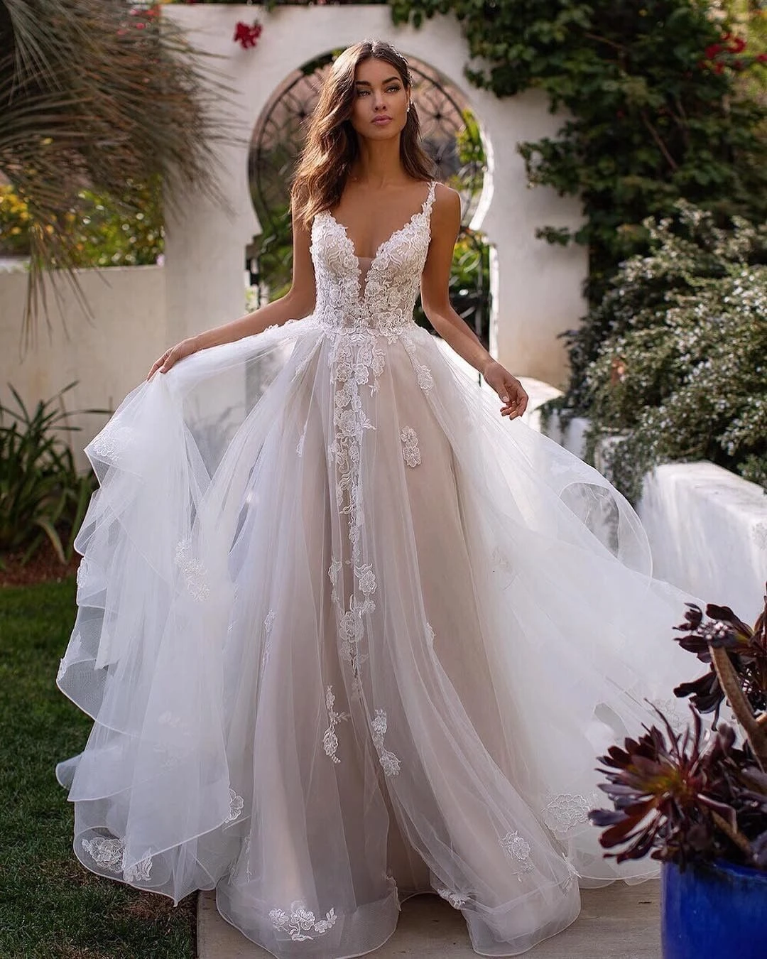 Vivian's Bridal Boho Цветочные Кружева аппликации свадебное платье футляр 2019 элегантный