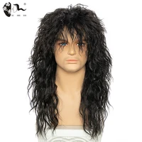 long curly syhthetic wig grey black wig with bangs male cosplay wigs puffy high temperature fiber for young men xishixiu hair