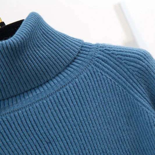 

New Winter Turtleneck Classic Fashion Knitting Blue Elastic Sweater Good Cloth Pocket Skirt Suit Women Knitwear Vestido Outfit