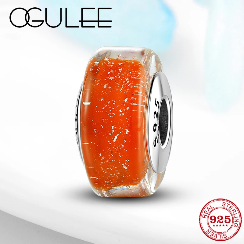 Женские браслеты из стерлингового серебра 925 пробы оранжевого стекла в