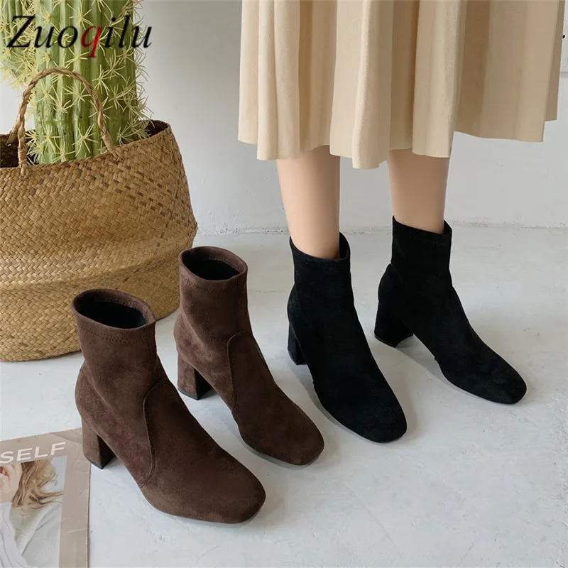 Новинка 2019 года ботильоны для женщин из искусственной замши Черные Ботинки martin