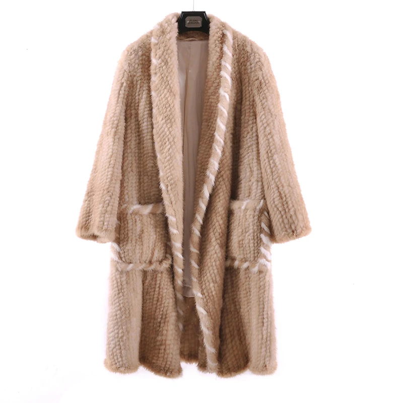 Real Natural Mink Fur Coat Long Sleeve High Quality Knitted Women Winter | Женская одежда