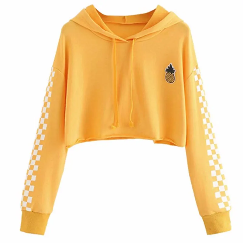 Модные новые женские кроп Топы толстовка женская повседневная с вышивкой