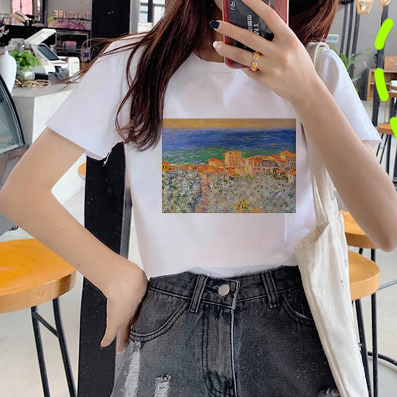 

New T Shirt Women Kawaii Top Cartoon Graphic Tees Funny Oil painting Harajuku T-shirt Unisex Fashion Tshirt Female