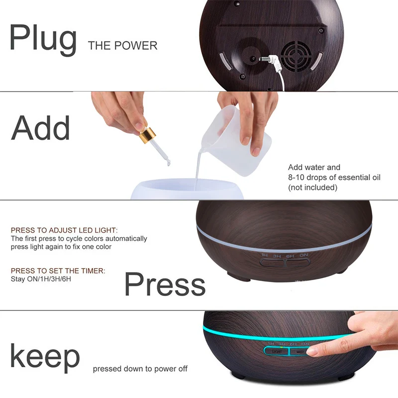 New 550ml Wood Essential Oil Diffuser Ultrasonic USB Air Humidifier With 7 Color LED Lights Remote Control Office Home Difusor | Бытовая