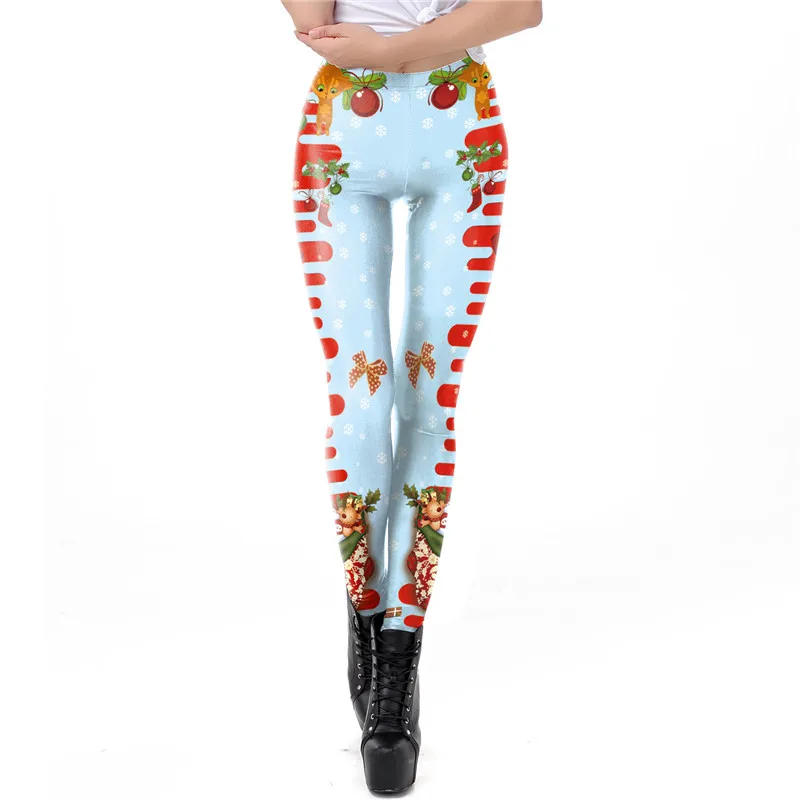 

Женские сексуальные рождественские леггинсы с 3D принтом, синие и красные подвязки, брюки, костюм, Рождественский подарок с принтами, коспле...