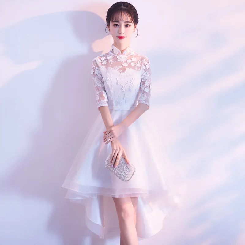 Женское вечернее платье с вышивкой элегантное белое в китайском стиле Ципао для