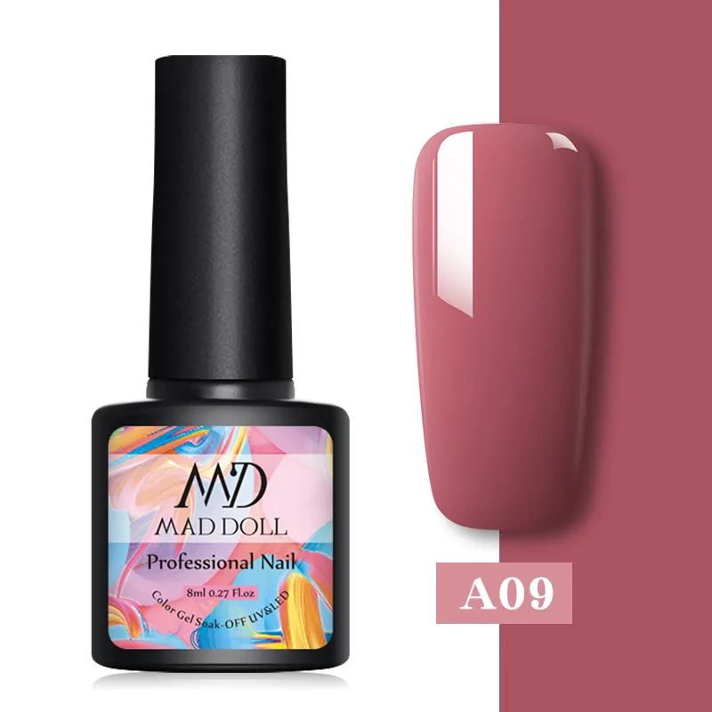 A09 MAD DOLL, 8 мл, Гель-лак для ногтей, чистый цвет, Гель-лак для ногтей, замачиваемый, УФ-гель, лак, Базовое покрытие, не протирается, верхнее покрытие, новая серия - Цвет: A09
