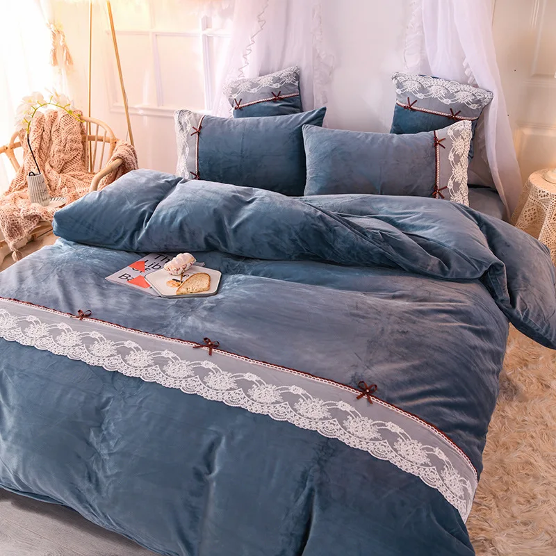 OLOEY зимний теплый кружевной фланелевый Комплект постельного белья с кристаллами