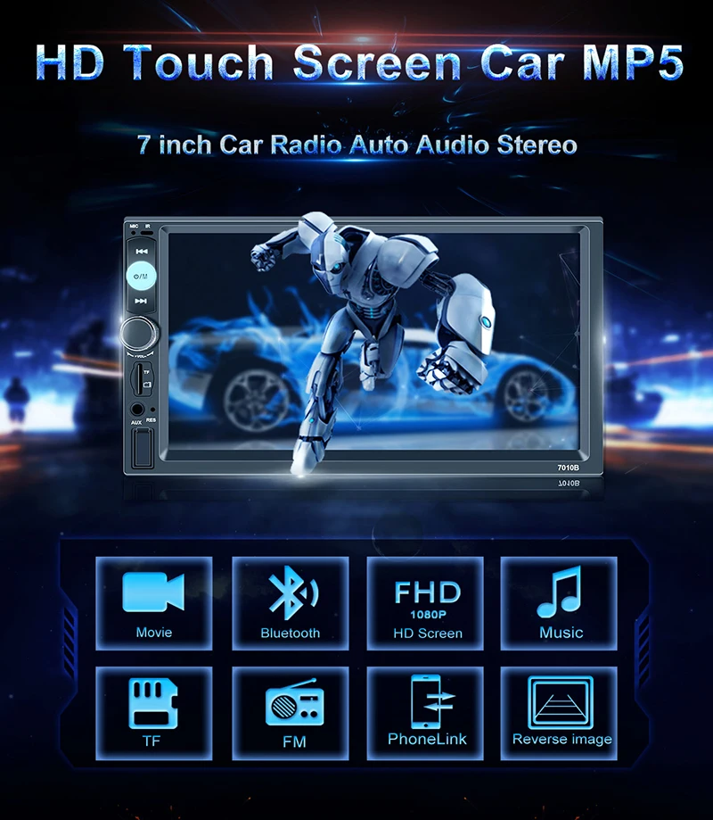 Автомобильный Радио HD " сенсорный экран стерео 2 Din Bluetooth FM ISO мощность SD USB Aux вход для IPhone Mp5 плеер нет или с камерой