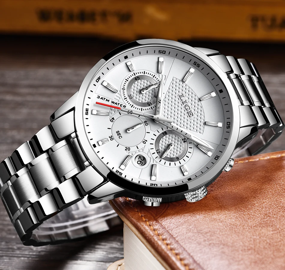 Reloj hombre модные золотые мужские часы lige top класса люкс Бизнес Нержавеющая сталь Водонепроницаемый кварцевые часы Для мужчин, спортивные часы