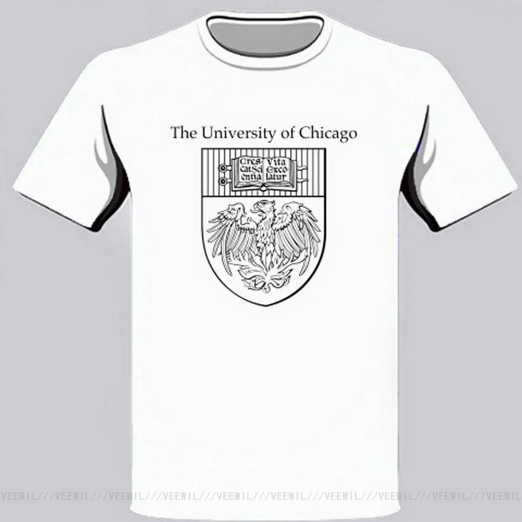 

Новая мужская белая футболка с логотипом университета Чикаго, размеры от S до 3XL, летняя футболка стандартного размера