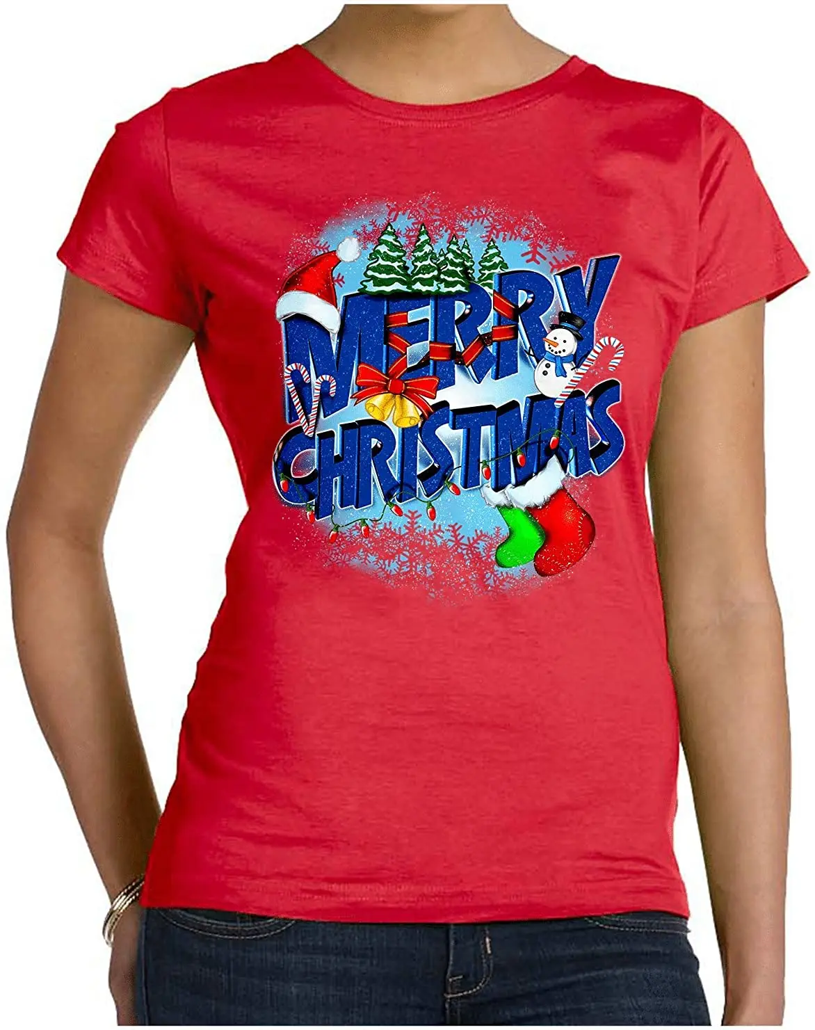 

Women's Merry Christmas Crew Neck T-Shirt Large Size New Summer Cool Women Tee 2020 Breathable All Cotton Short Sleeve T Shirt