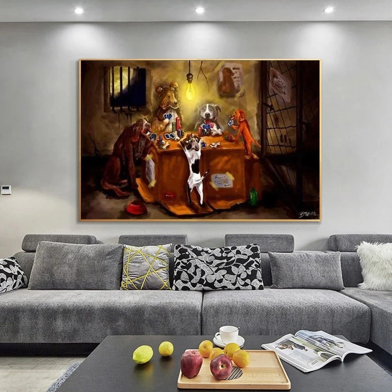 Собака играет в покер Забавный стиль настенное искусство холст фотография для