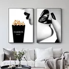 Модный плакат с изображением женщины, черно-белых губ, плакат, украшение для дома, настенная комната, гостиная, Куадрос, поп-арт, холст