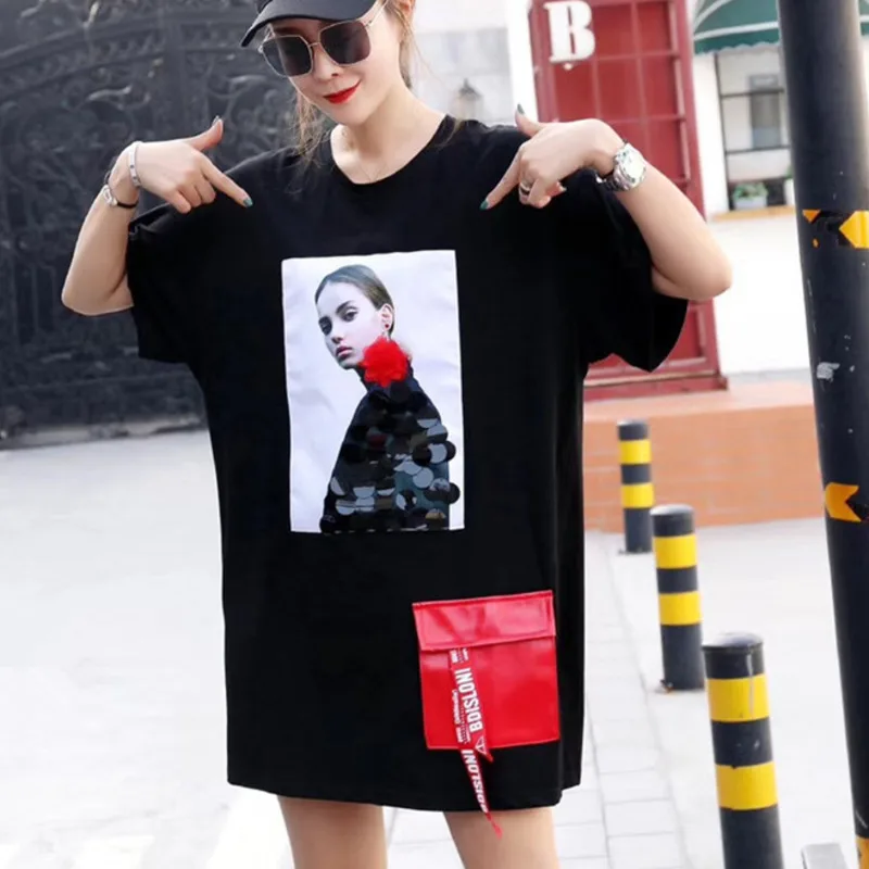 Женская футболка с принтом персонажа QING MO свободная коротким рукавом и блестками