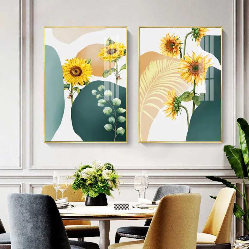 

Modern Small Fresh Art Living Room Decoration Picture Sunflower Sunflower Green Plant Poster Printing Restaurant Home Painting