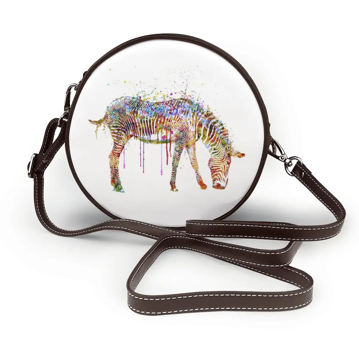 

Zebra Shoulder Bag Shopping Woman Round Bag Gift Retro Leather Purse