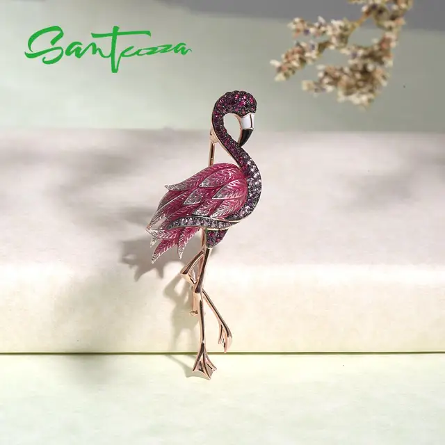 Sterling Silver Rose Gold Color - Flamingo Bird Broosh - Fashion Jewelry Handmade 6