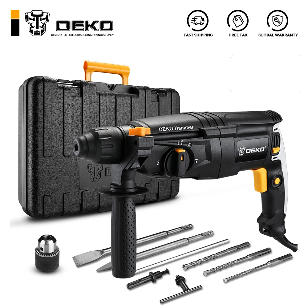 DEKO GJ181 220V 26mm 4300/min Impact Rate 4 Functions AC Electric Rotary Hammer Drill with Accessories and BMC Box