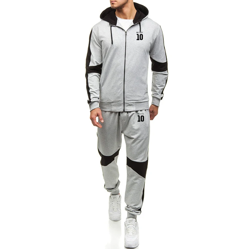 

Messi 10 Print Hoodies Men Spring Autumn Fleece Warm Zipper Jacket Mens Streetwear Hip Hop Male Sweatshirt Sweatpants Suit 2Pcs