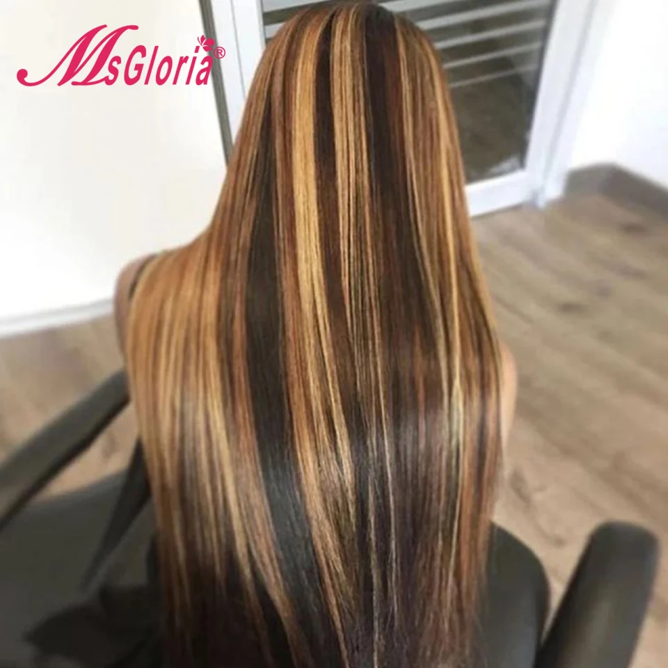 150% Straight Part Lace Front Wig Honey Blonde Brazilian Remy Hair #27 Mix Colored Ombre Human Wigs For Women | Шиньоны и парики