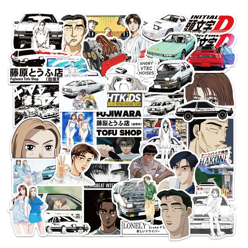 10 Вт 30 50 шт./упак. короткая футболка с героями из японского аниме Initial D этикетка