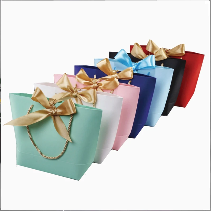 10Pcs Favor Bow Ribbon Gift Bag Recyclable DIY Paper Bags For Clothes Wedding Birthday Party With Handle s Celebration Decor images - 6