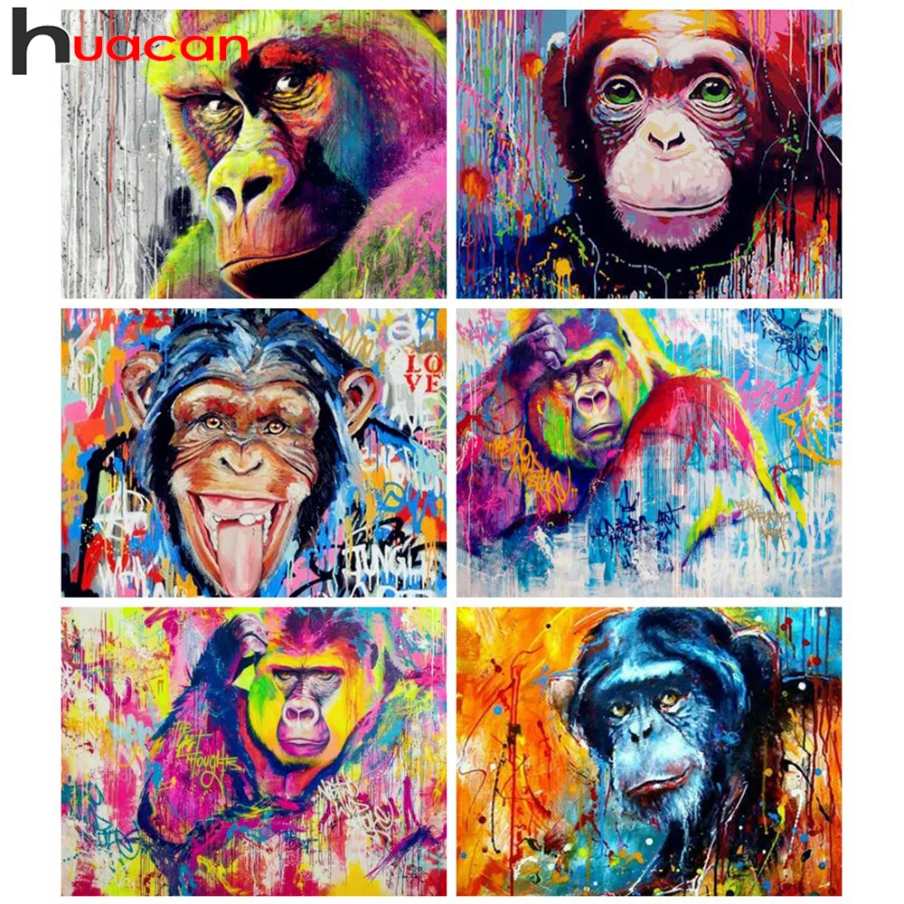 Huacan алмазная вышивка обезьяна картины на стену мозаика животные мазайка полная