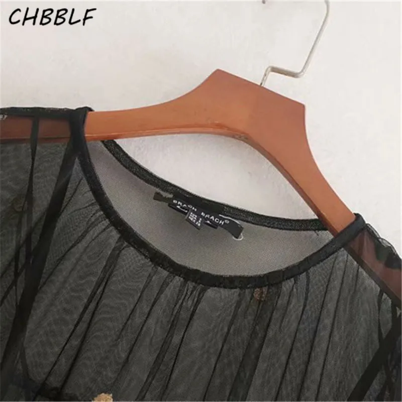 Женское фатиновое платье CHBBLF черное винтажное Повседневное с длинными рукавами