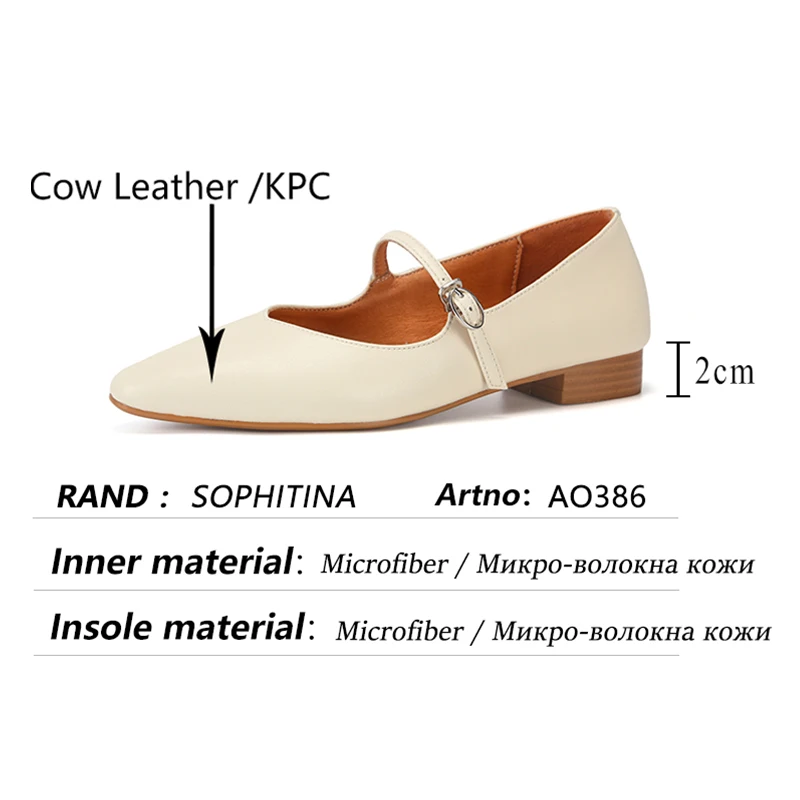 

SOPHITINA Wild Flats Female Comfortable Square Toe Pure Color Handmade Shoes Casual Buckle Leather Mary Jane Women's Shoes AO386