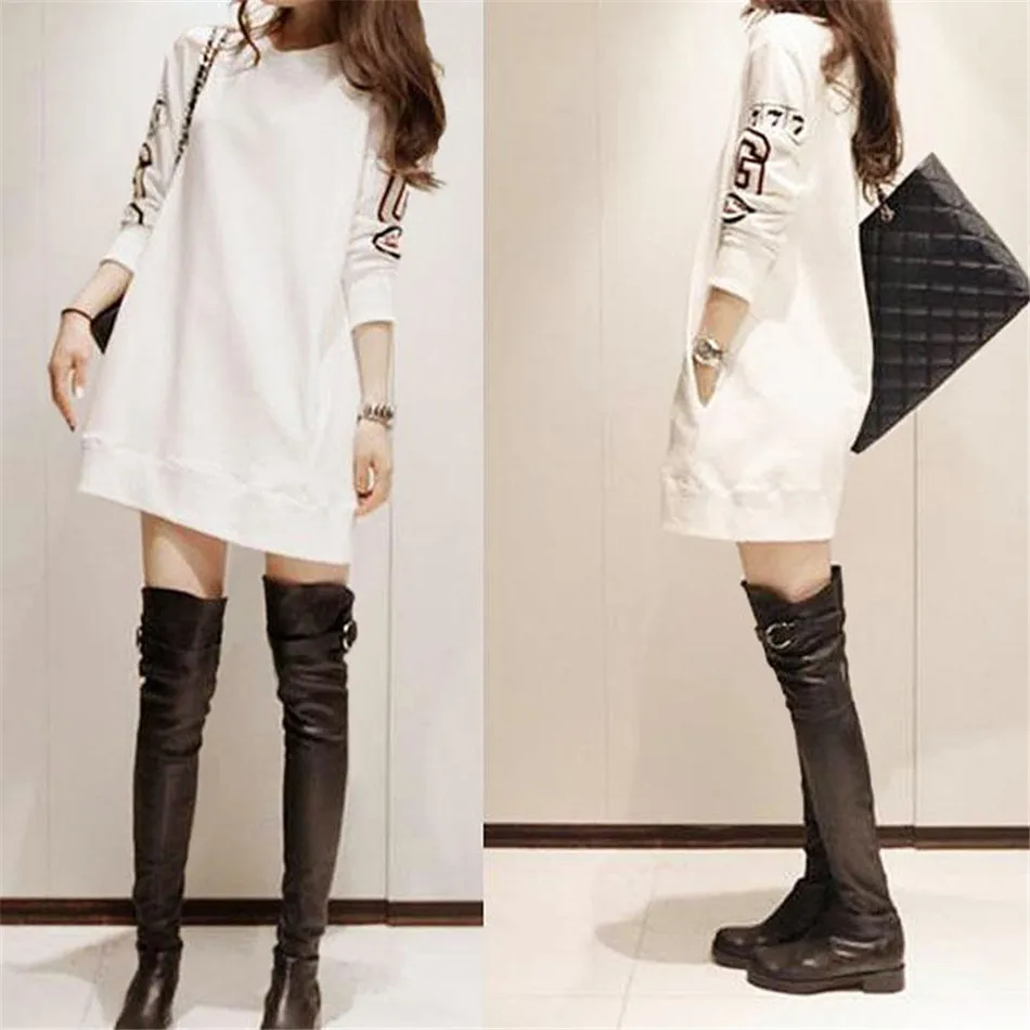 

Cotton Hoodie Women Mid-Length Autumn Winter Fleece O-Neck Long Sleeve Solid Women's Hoodies Dress Soft Comfortable Pullover