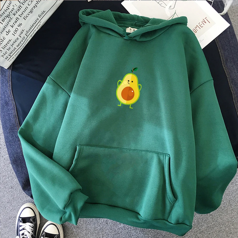 

Angry Avocado Cartoon Graphics Hoodies Womens with Drawstring Casual Korean Kawaii Harajuku Autumn Oversized Female Hoddies