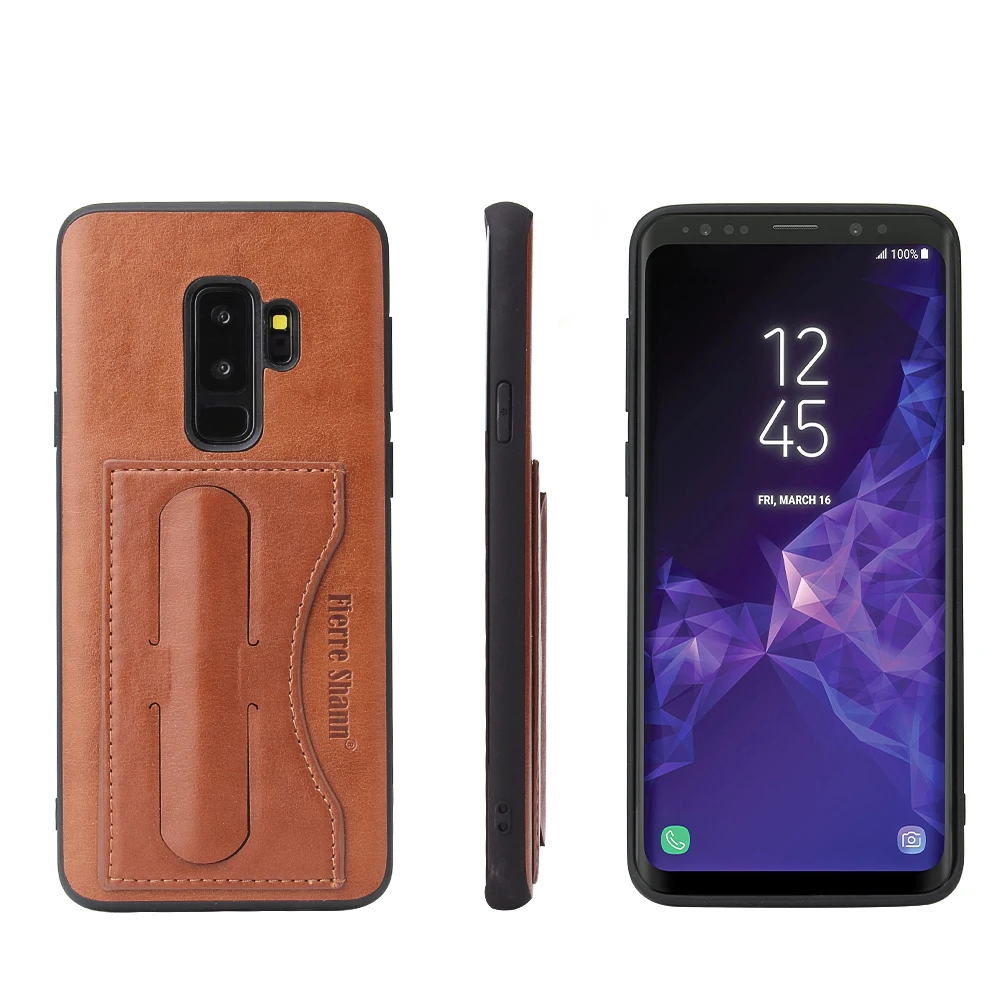 Fierre Shann Brand for Samsung Galaxy S9 Case Concise PU leather Phone Card Pocket kickstand Back Cover |