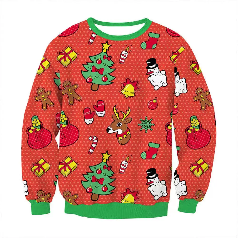 

Couples Ugly Christmas Sweaters Reindeer Tree Snowman Bells Sock Printed Xmas Funny Sweatshirts Casual Holiday Party Jumper Tops