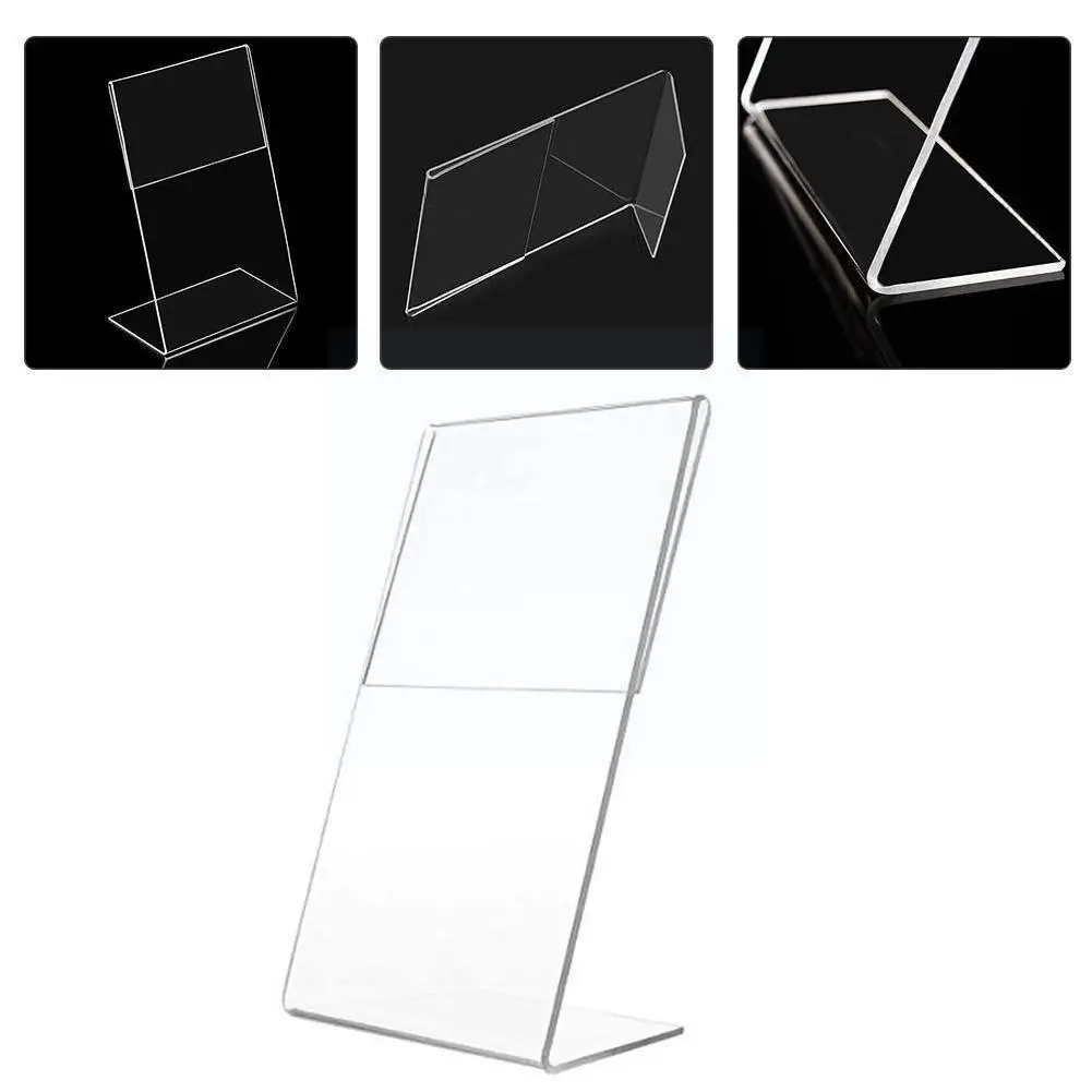 

Acrylic L-shape Desk Sign Holder Transparent Card Display Dresser Service Label Earrings Menu Stand 11x7.5cm Rack Jewelry T P6Q1