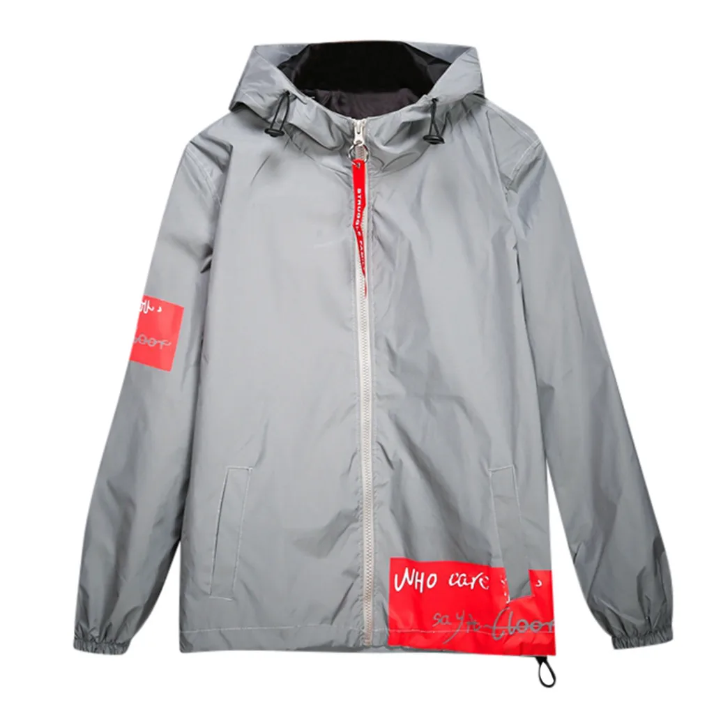 

Men Jacket Casual Hip Hop Windbreaker Reflective Jacket Tide Brand Men And Women Lovers Coat Hooded Fluorescent Couple Clothing