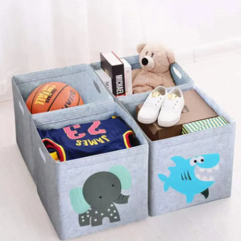 

Foldable Storage Box Cartoon Animal Felt Fabric Children's Toy Living Room Tea Table Black Gray Sundries Bedroom Socks Basket