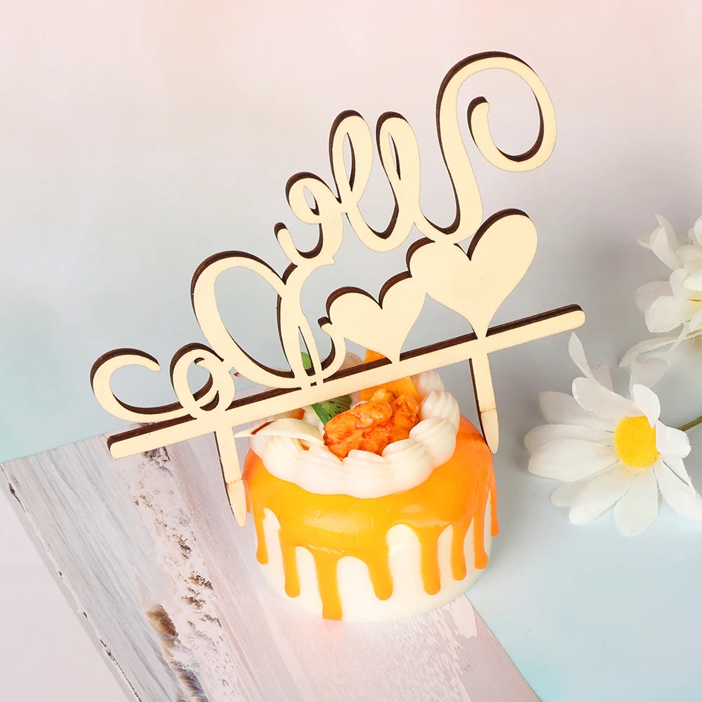 Винтажный Деревянный Торт с буквами 1 шт. лазерная резка Topper деревянные украшения