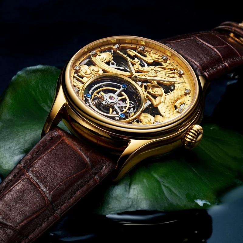 Часы DOM Tourbillon Мужские брендовые роскошные водонепроницаемые с кожаным скелетом