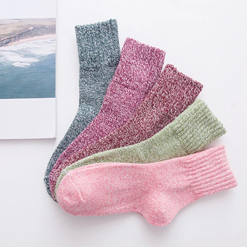 

5 Pair Wool Cashmere Thick Socks Sports Women Lady Soft Cotton Casual Warm Winter Russian Cold Resistance Sock Xmas Gift