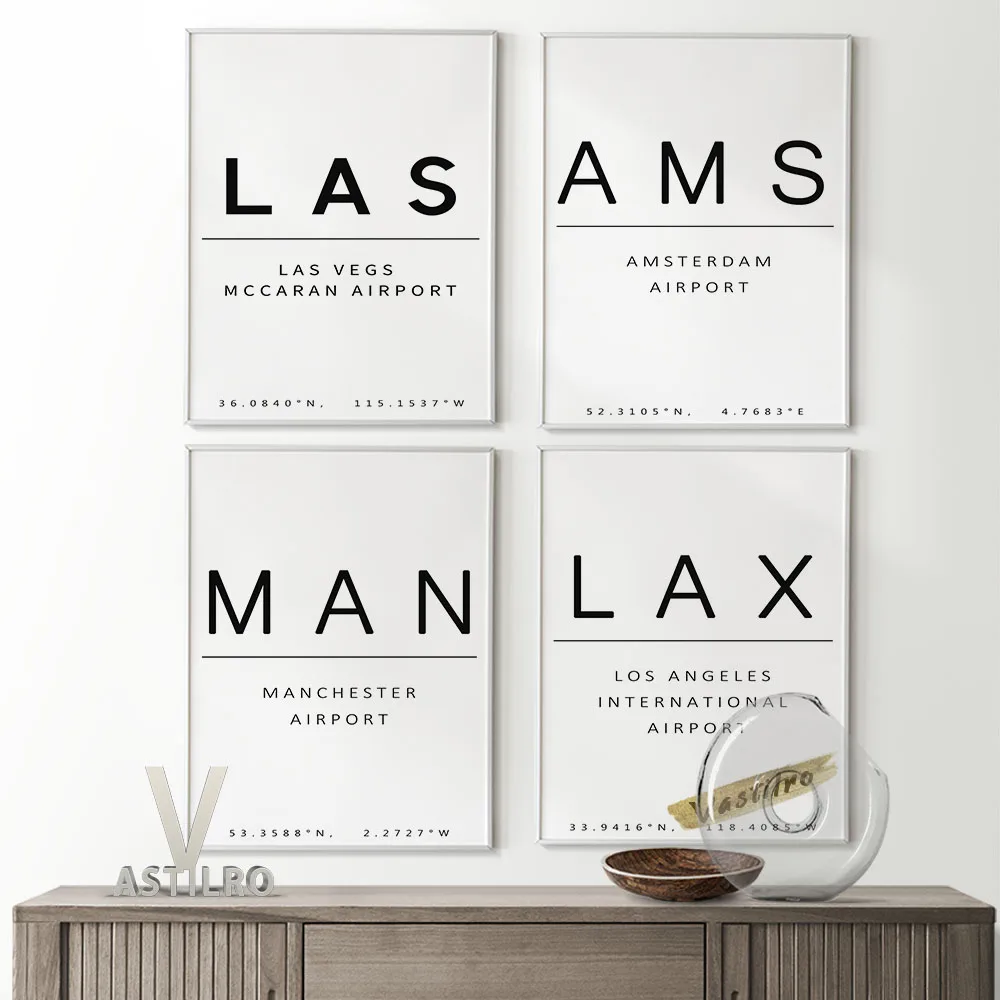 

Country Airport Name Alphabet Art Prints Poster Text Typography Geographic Coordinates Wall Picture Modern Minimalist Home Decor