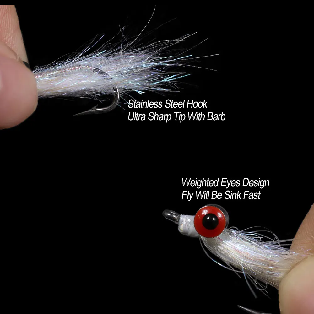 Vampfly 5pcs #6 #8 Dumbbell Eyes White Crazy Charlie Fly Fast Sink For Bone Fish Carpon Sea Trout Bass Fishing Lure Baits | Спорт и